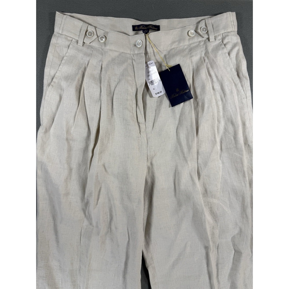 Brand New Women's Brooks Brother 100% Linen Pleated Pants In Ivory Size 10